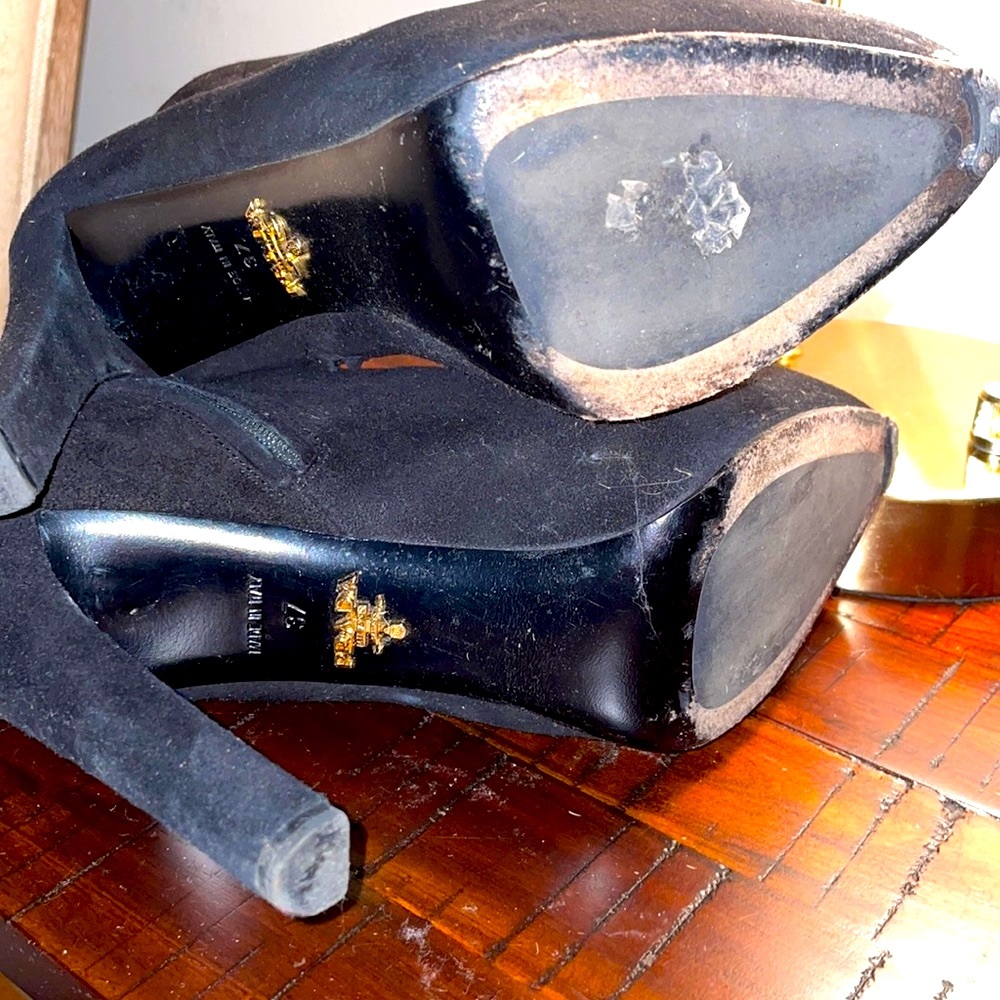 Prada Black Suede Booties 37 - Picture 7 of 8